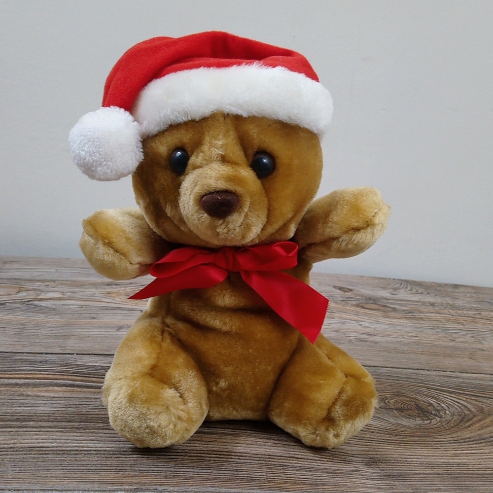 Vintage Sasco Stuffed Plush Teddy Bear Santa Hat